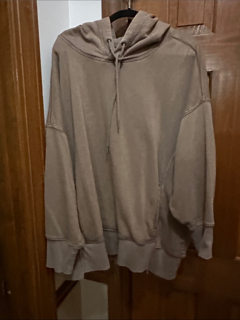 Oversized Taupe Pullover Hoodie with Drawstring Hood